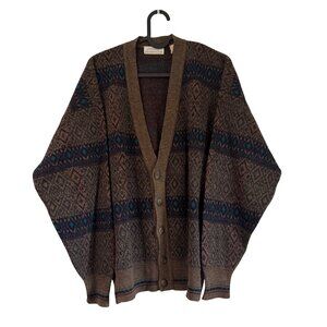 VTG Lord & Taylor Geometric Wool Blend Italy Cardigan Sweater Mens Medium